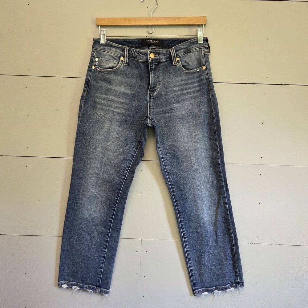 Liverpool Los Angeles Straight Slim Blue Medium Wash Cotton Denim Women Sz 4/27